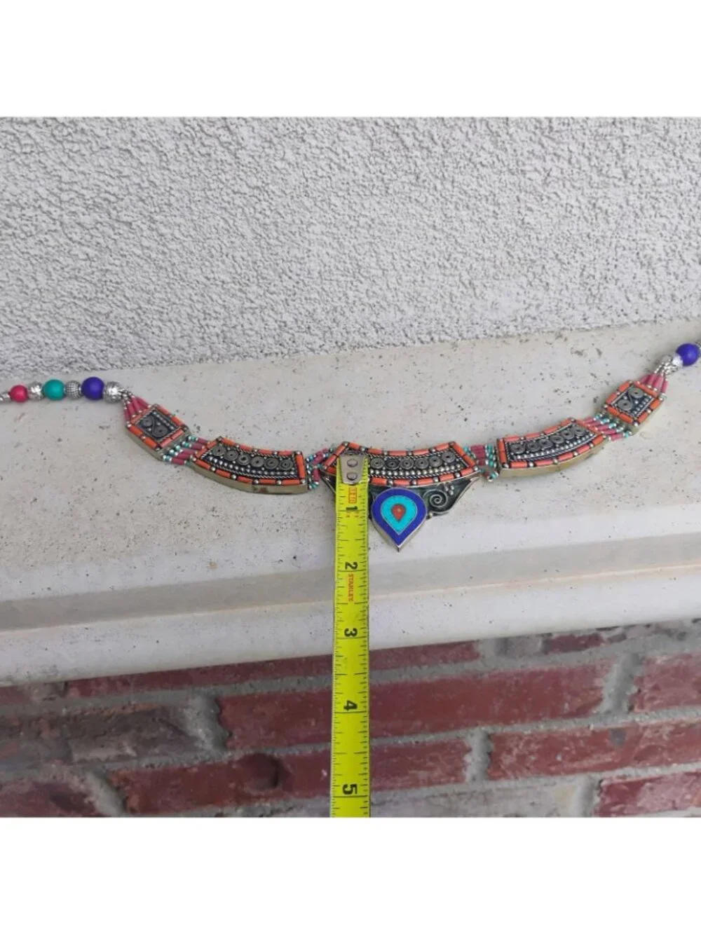 Handmade Tibetan Silver Turquoise Coral Lapis Lazuli Necklace Tribal Boho Collar